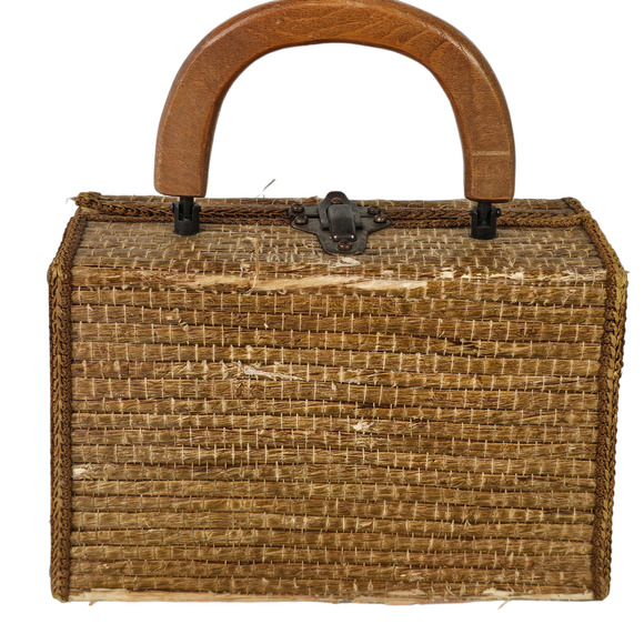 Vintage wooden box top handle trapezoid purse upcycle crafts 8.5 x 5.5 x 2.75 - Picture 2 of 7